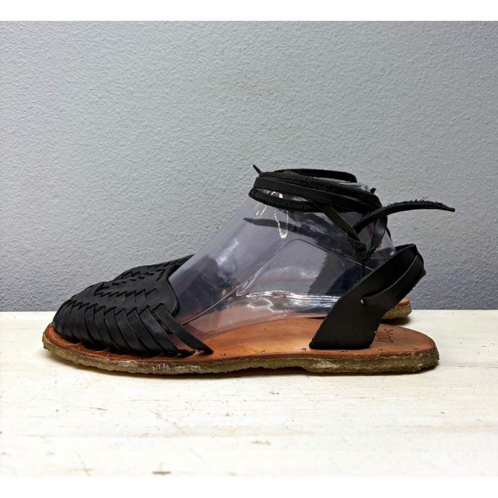 Beek Black Leather Huarache Style Ankle Gladiator Strap Sandals Size 8